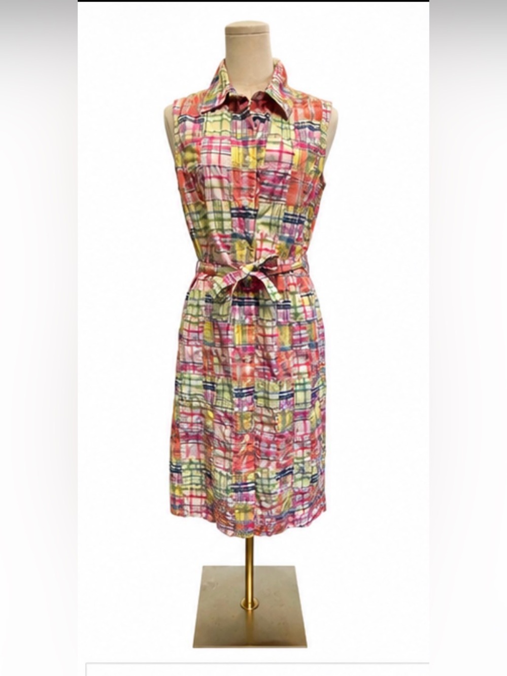 Brooks Brothers 346 Patchwork Madras Plaid Belted Shirt Dress Size 12